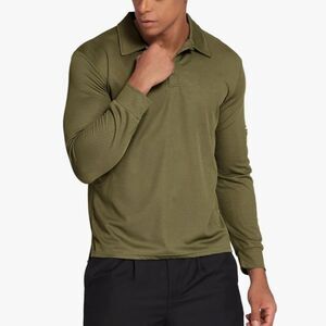Men Deyeek Polo Shirts Long Sleeve Golf Polo Collared Shirts Olive Green 3XL